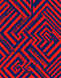Red Blue Geometric Maze Pattern Rug