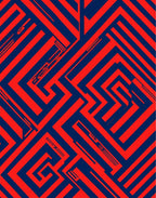 Red Blue Geometric Maze Pattern Rug