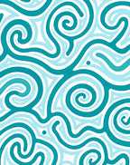 Teal Abstract Swirling Curls Rug