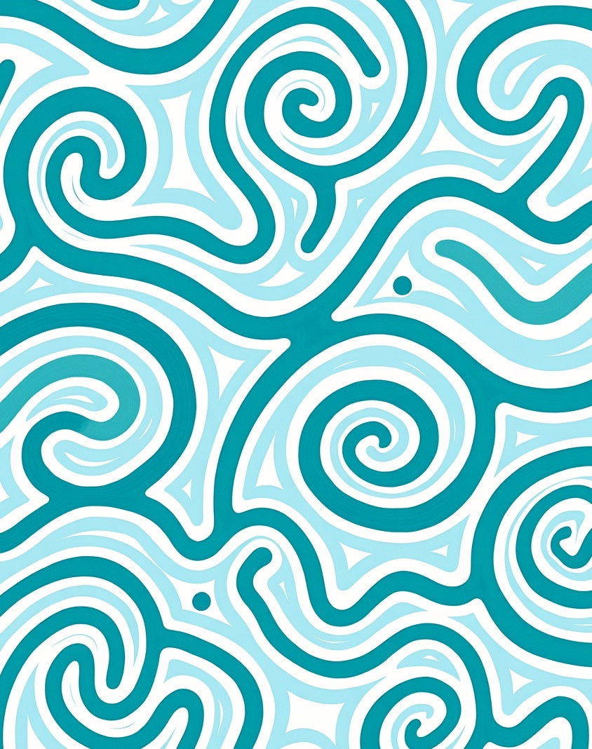 Teal Abstract Swirling Curls Rug