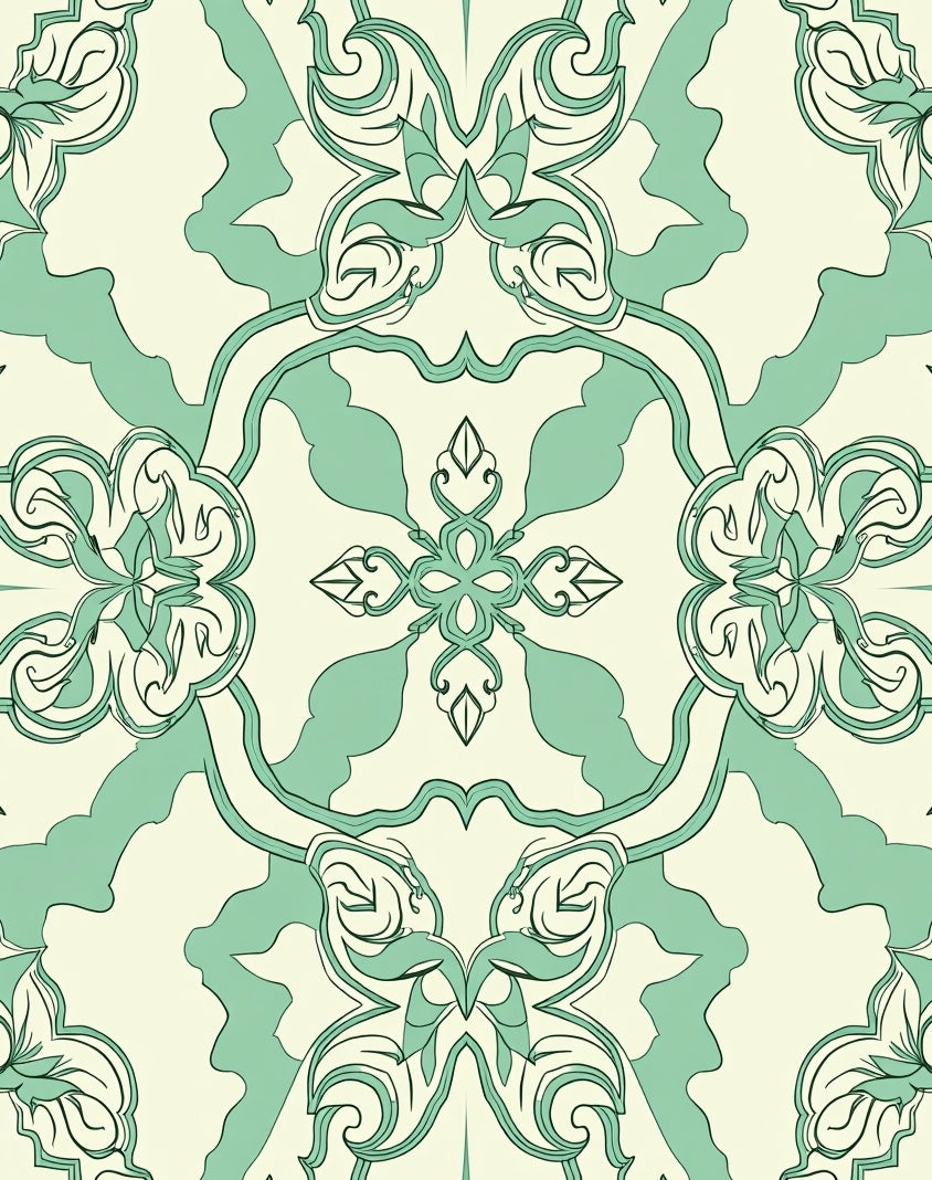 Art Nouveau Mint Swirl Pattern Rug
