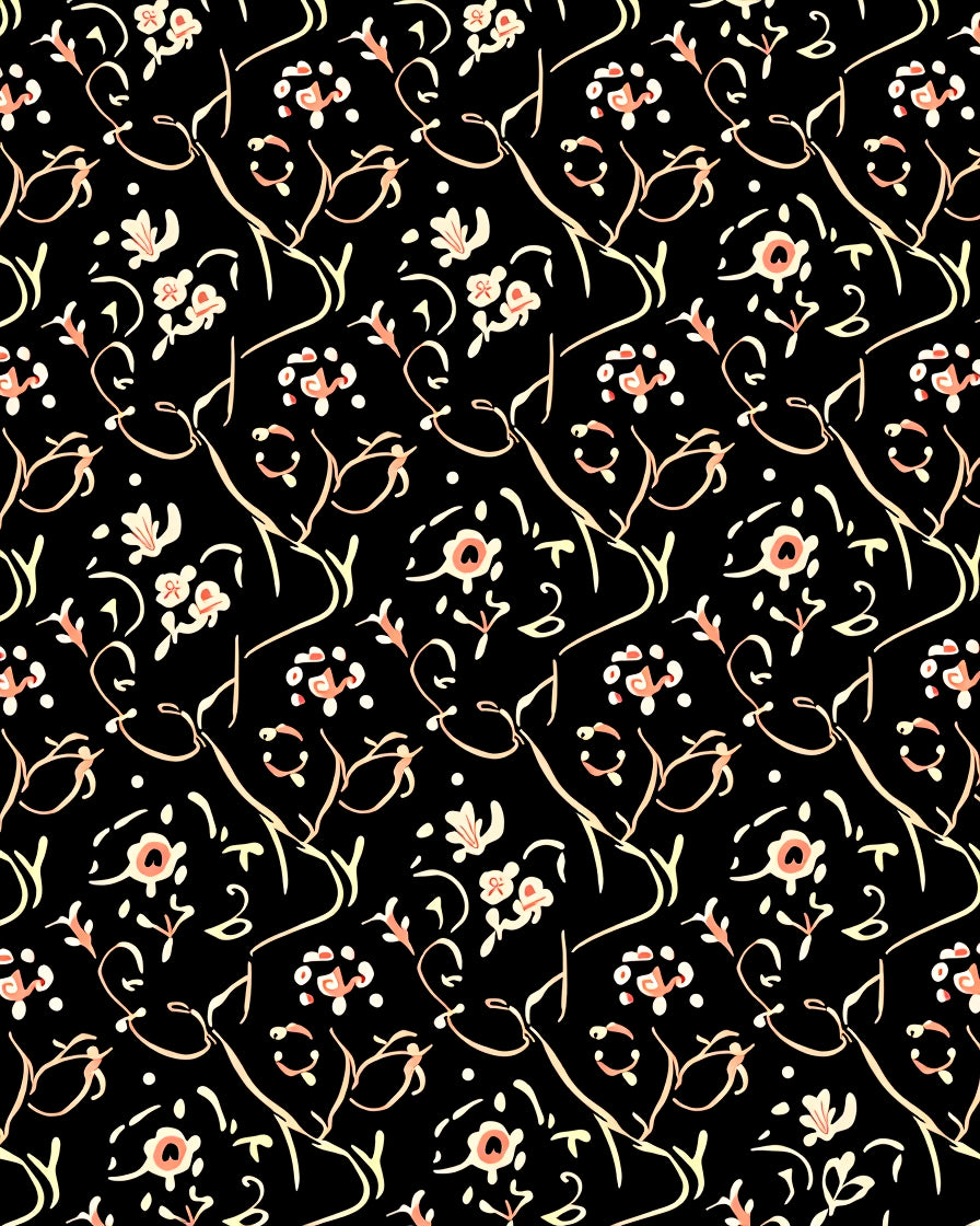 Black Floral Swirl Pattern Rug