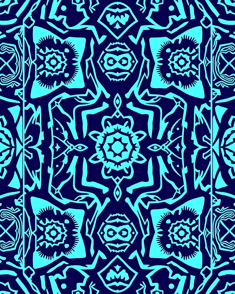 Bold Blue Intricate Tribal Design Rug