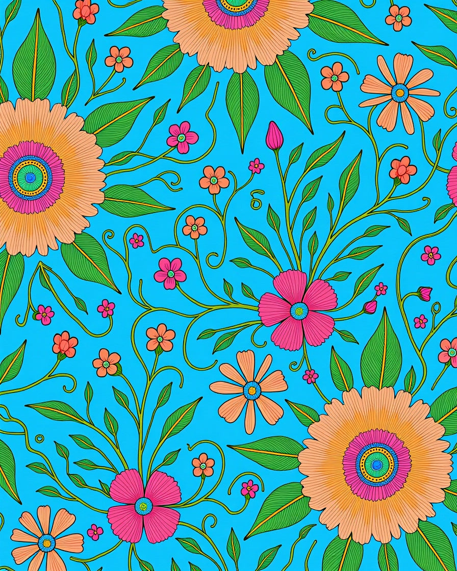 Vibrant Floral Vine Pattern Rug