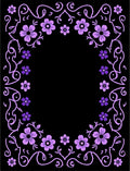 Lavender Floral Frame Black Rug