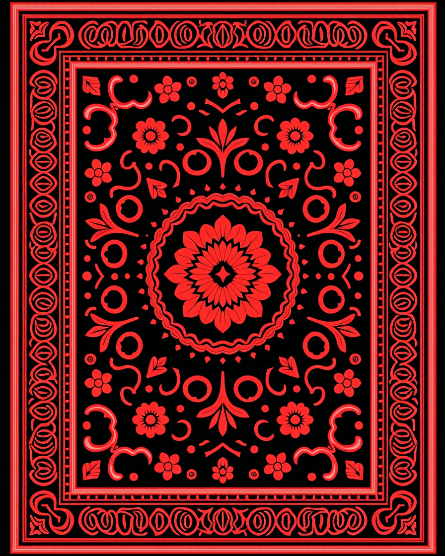 Bold Floral Bordered Central Medallion Rug