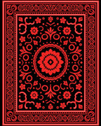 Bold Floral Bordered Central Medallion Rug