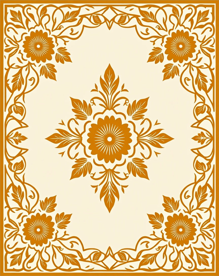 Orange Floral Border And Centerpiece Rug