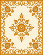 Orange Floral Border And Centerpiece Rug