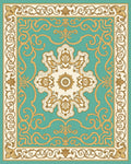 Elegant Gold Aqua Floral Medallion Pattern Rug