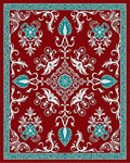 Ornate Floral Red Teal Design Rug