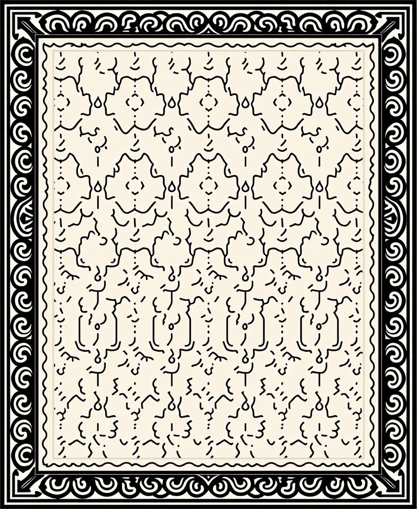 Cream Black Abstract Linework Geometric Rug
