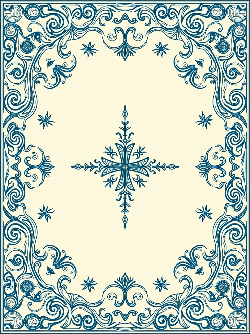 Ornate Blue Floral Swirl Pattern Rug