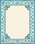 Teal Ornamental Filigree Border Design Rug