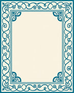 Teal Ornamental Filigree Border Design Rug