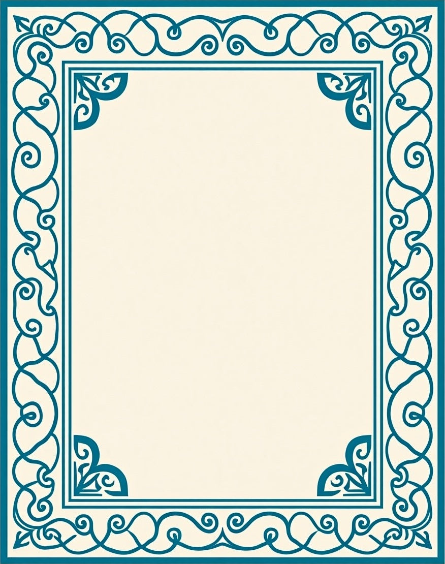 Teal Ornamental Filigree Border Design Rug