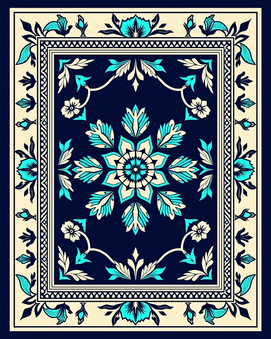 Traditional Floral Medallion Blue Ivory Rug