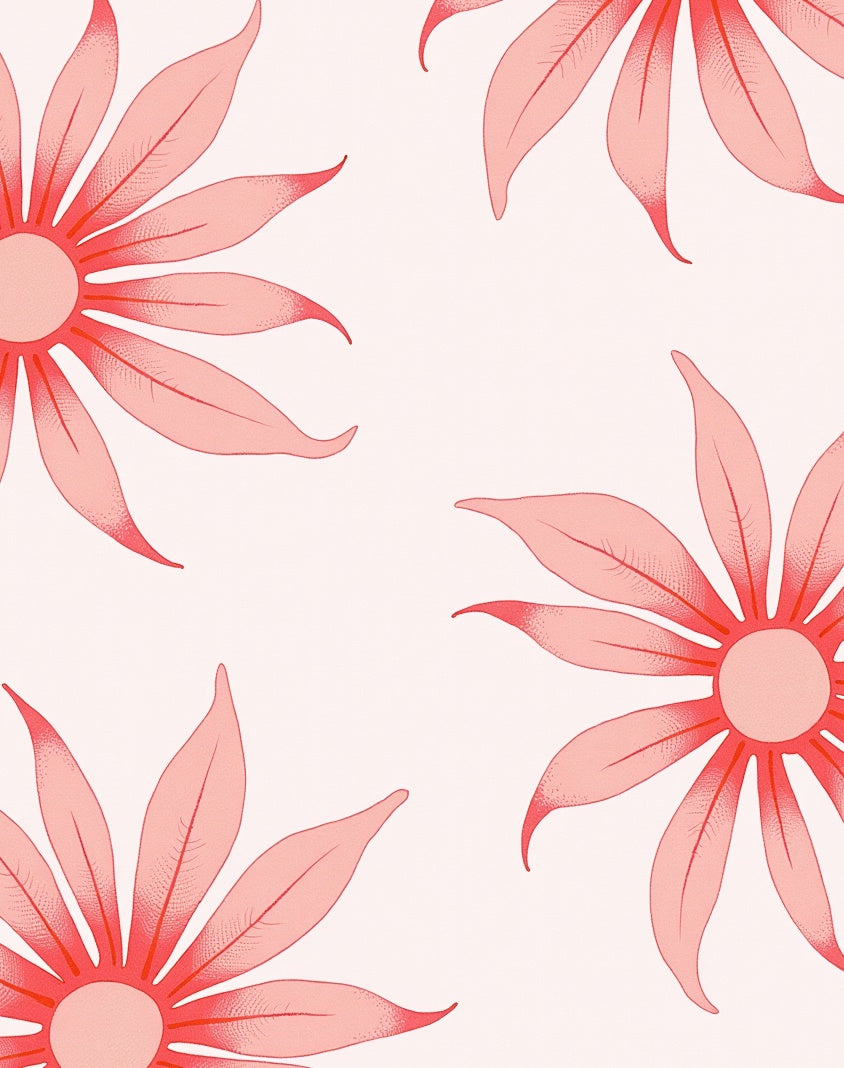 Coral Sunburst Floral Pattern Rug