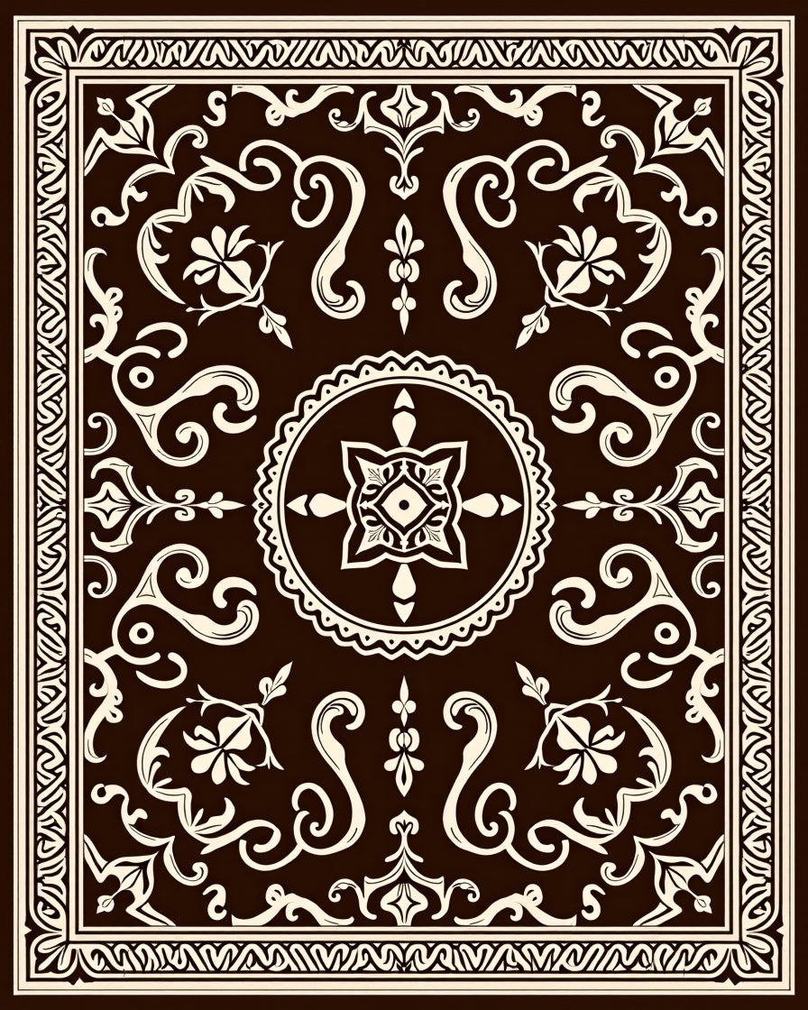 Ornate Floral Scrollwork Pattern Rug