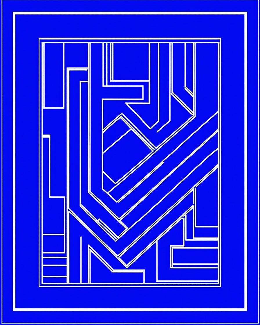 Angular White Line Geometric Maze Design Rug
