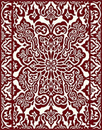 Rich Red Damask Scroll Pattern Rug
