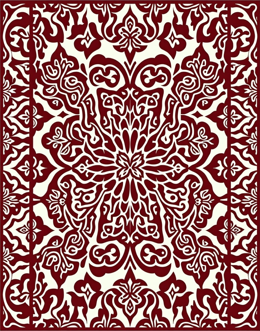 Rich Red Damask Scroll Pattern Rug