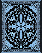 Classic Floral Scrollwork Black And Blue Rug