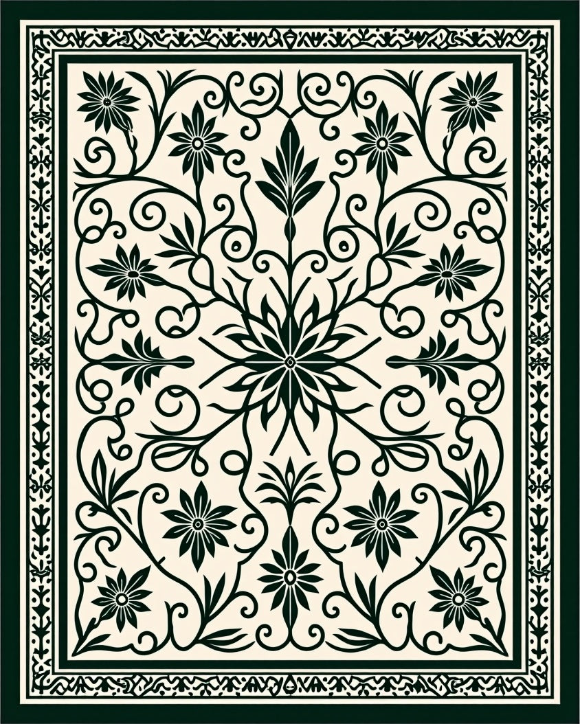 Classic Floral Vines Border Design Rug