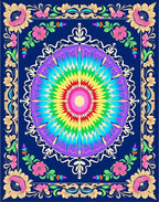 Vibrant Rainbow Mandala Floral Border Rug