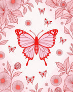 Red Butterfly and Floral Petal Pattern Rug