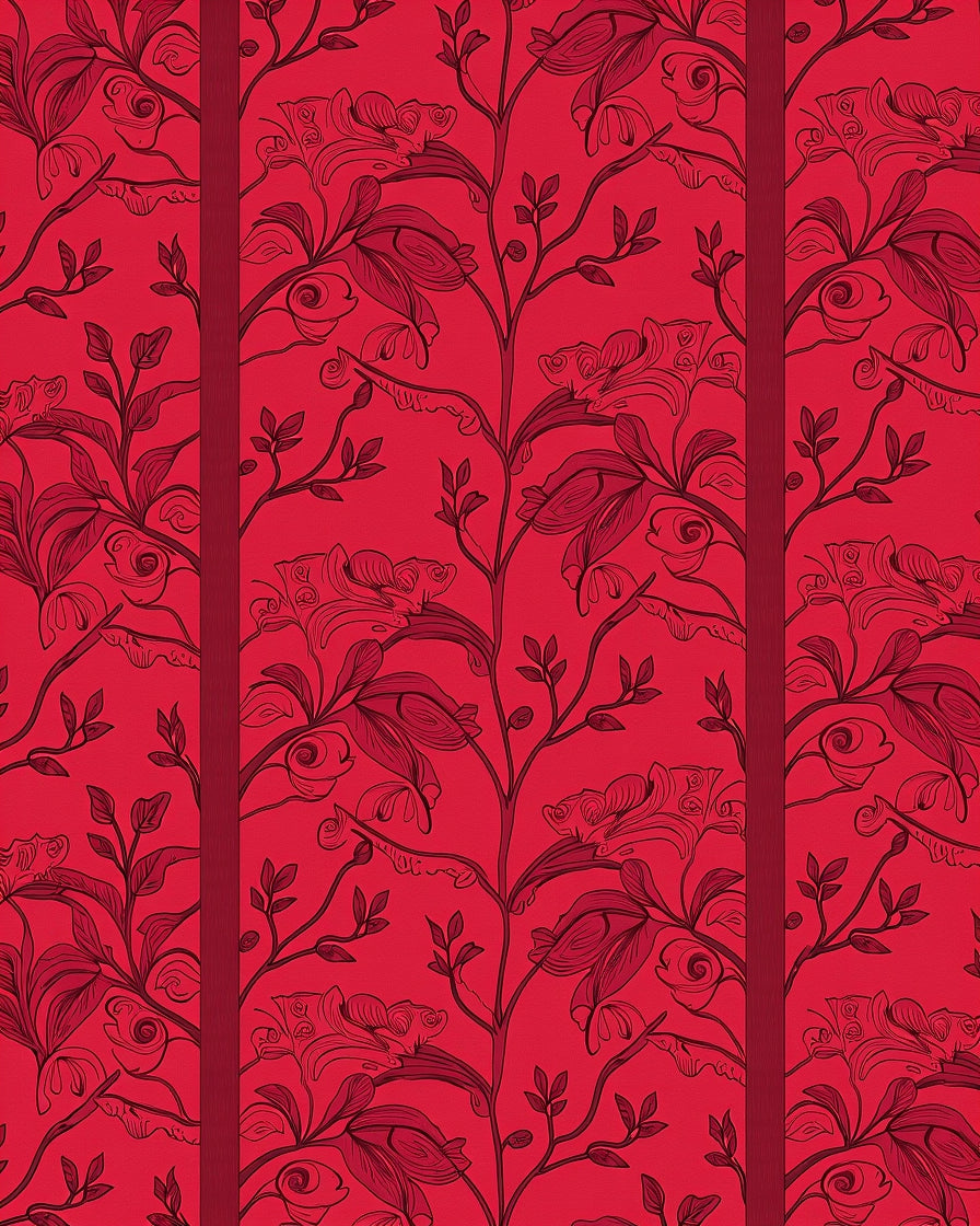 Red Floral Vine Traditional Rug Design Rug