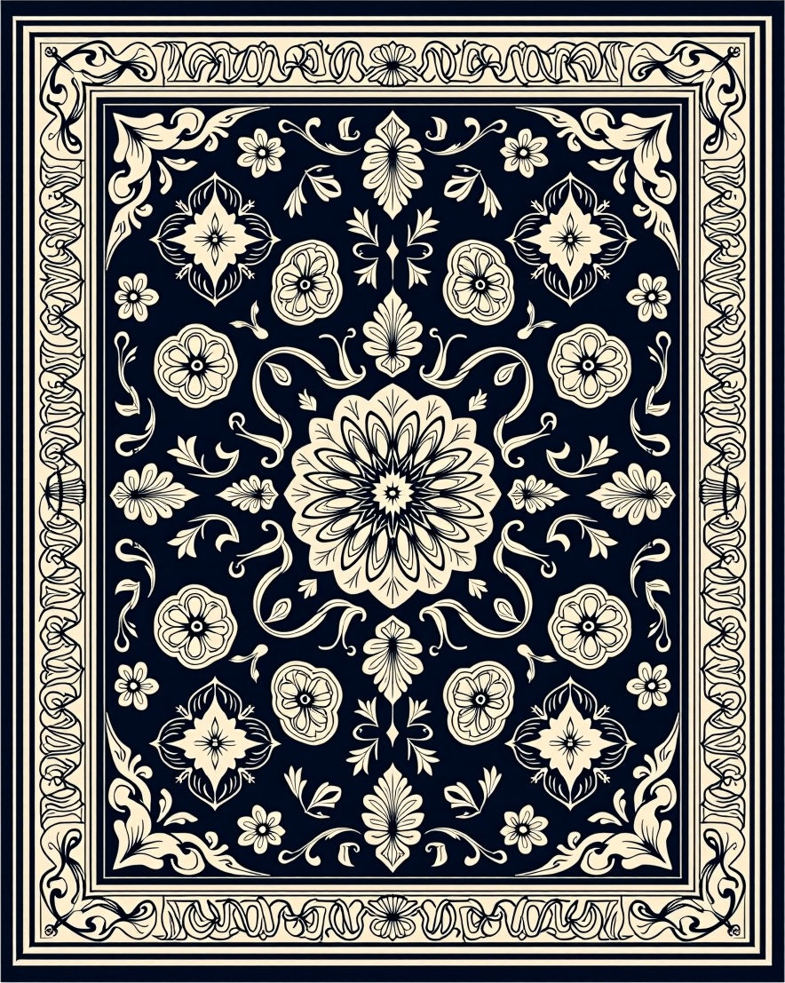 Ornate Floral Medallion Geometric Pattern Rug