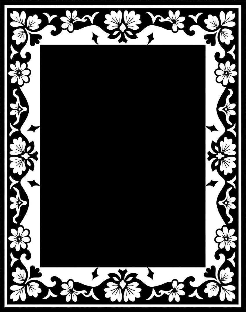 Black And White Floral Border Design Rug