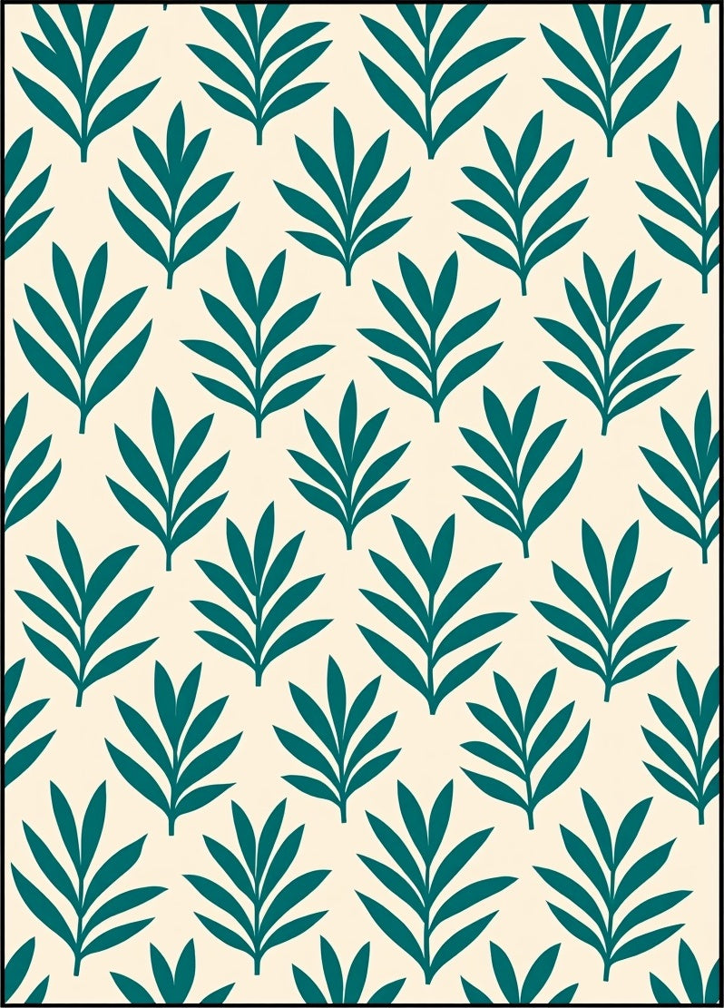 Modern Teal Leaf Patterned Rug
