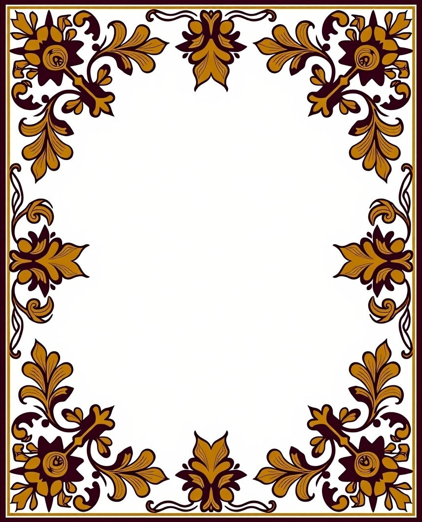 Ornate Floral Scrollwork Border Design Rug