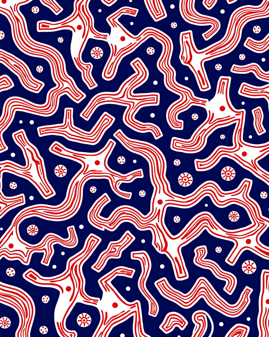 Organic Red White Abstract Pattern Rug