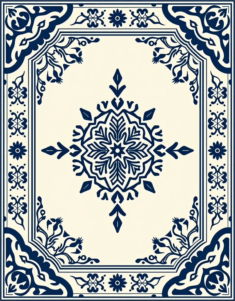 Ornate Blue Cream Medallion Rug