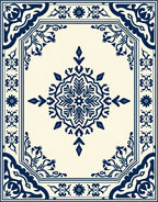 Ornate Blue Cream Medallion Rug