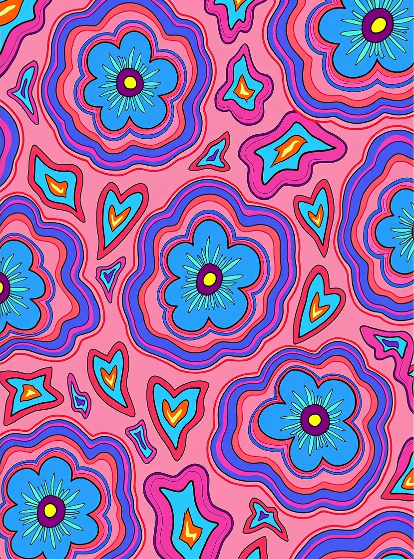 Groovy Pink Retro Floral Bloom Rug