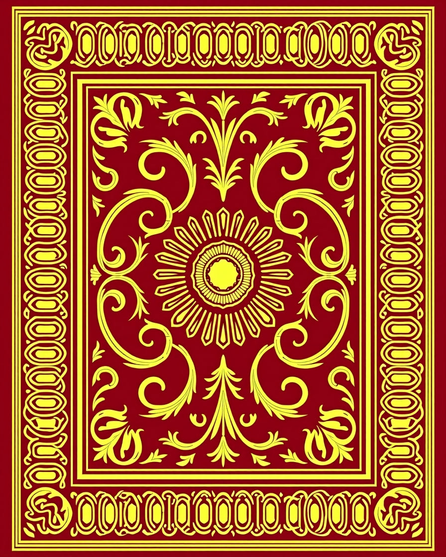 Ornate Red Gold Floral Medallion Rug