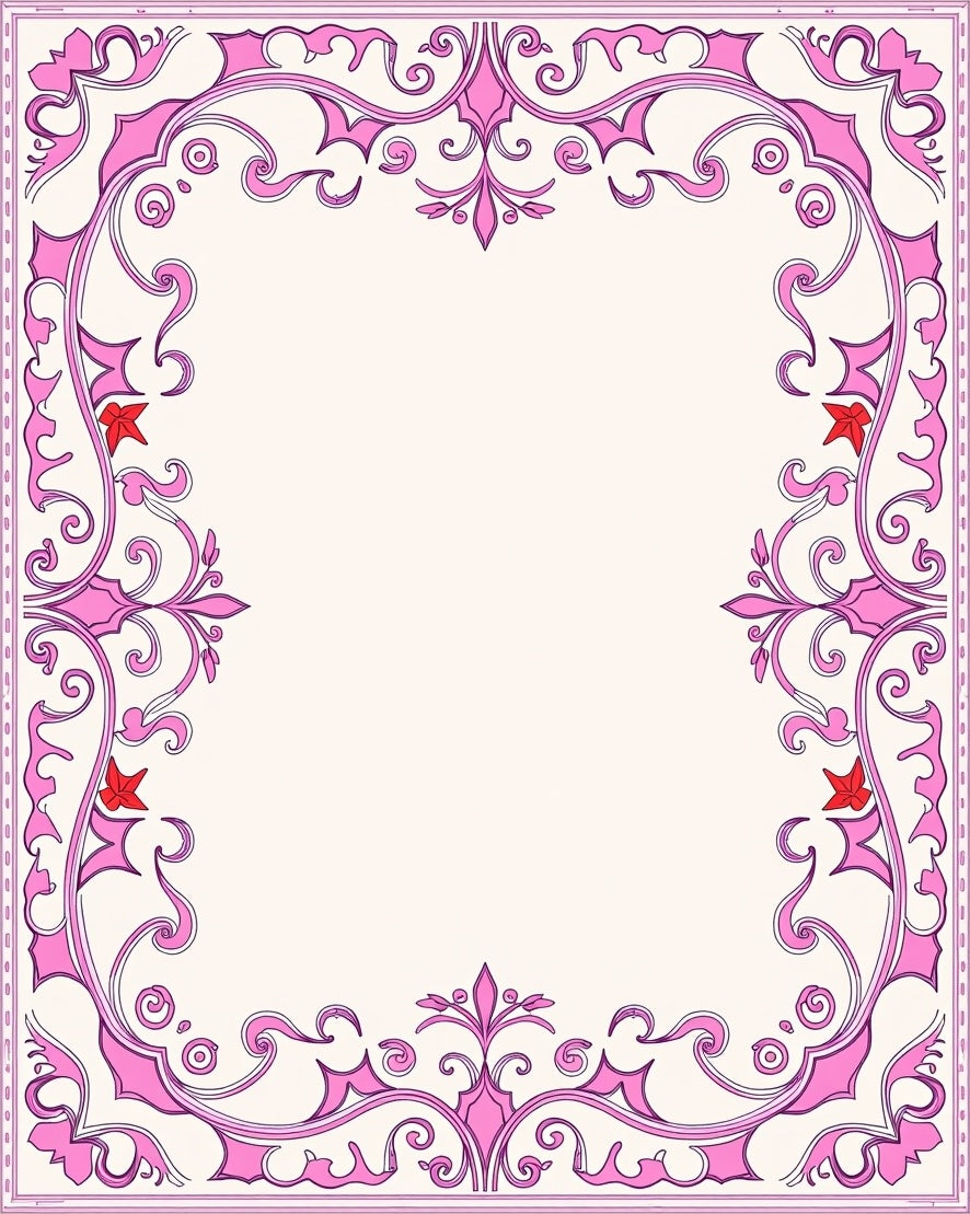 Ornate Pink Floral Scrollwork Design Rug