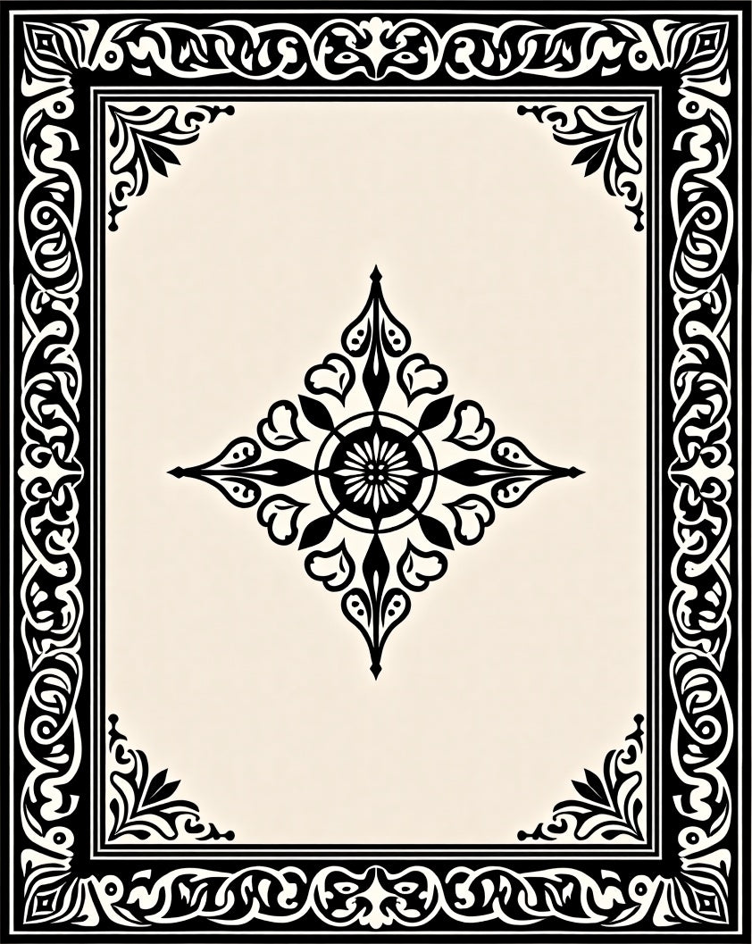 Classic Black and White Ornate Design Rug