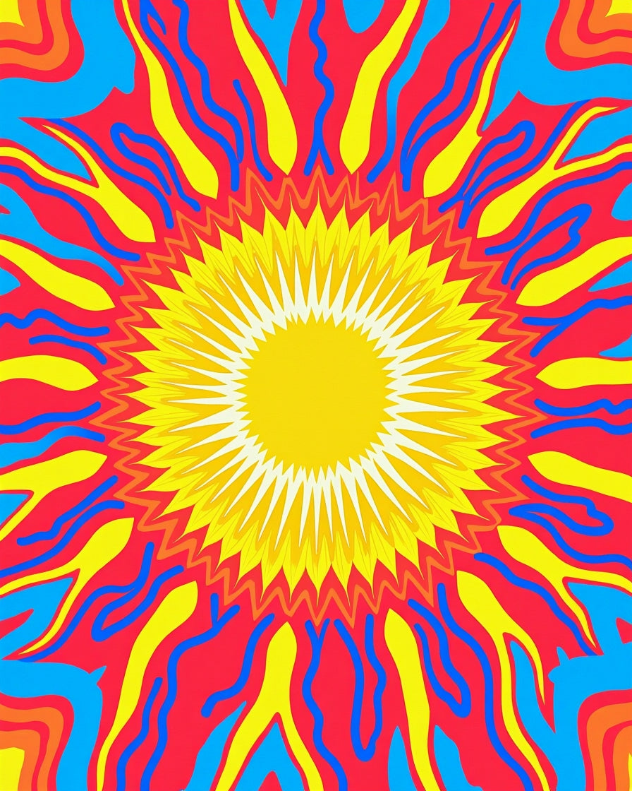 Radiant Sunburst Psychedelic Pattern Rug