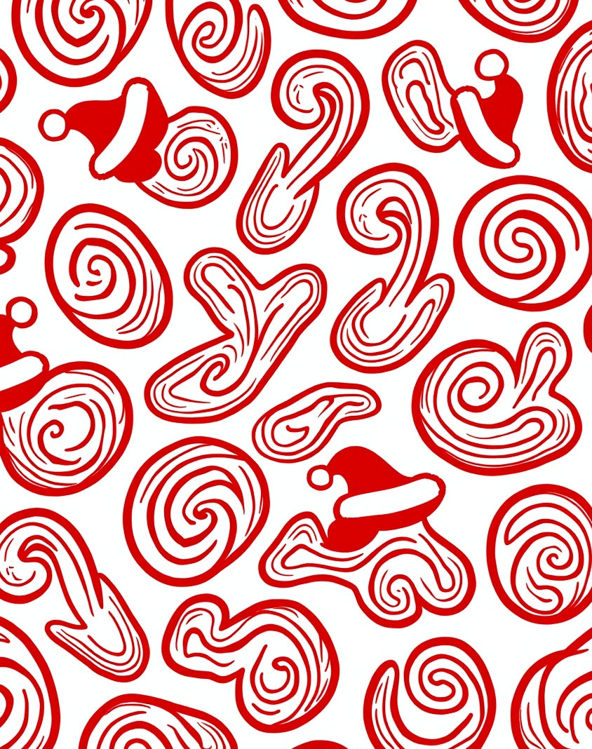 Red Holiday Swirls and Santa Hats Rug