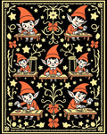 Whimsical Orange Elf Gnomes Black Rug