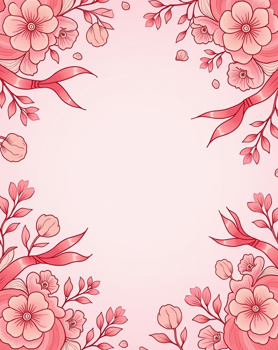 Pink Floral Ribbon Border Design Rug