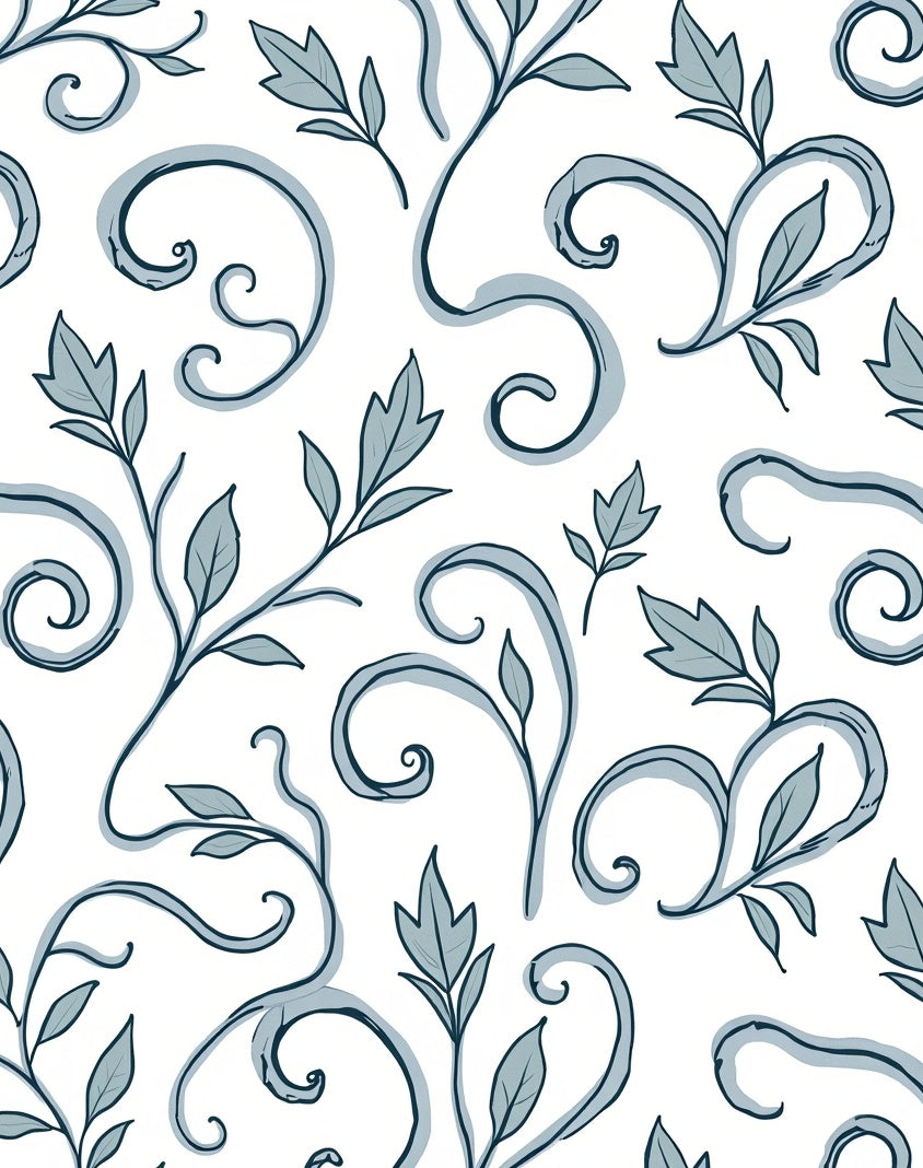 Whimsical Leafy Scrollwork Pattern Rug
