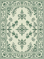 Elegant Green Scrollwork Floral Pattern Rug