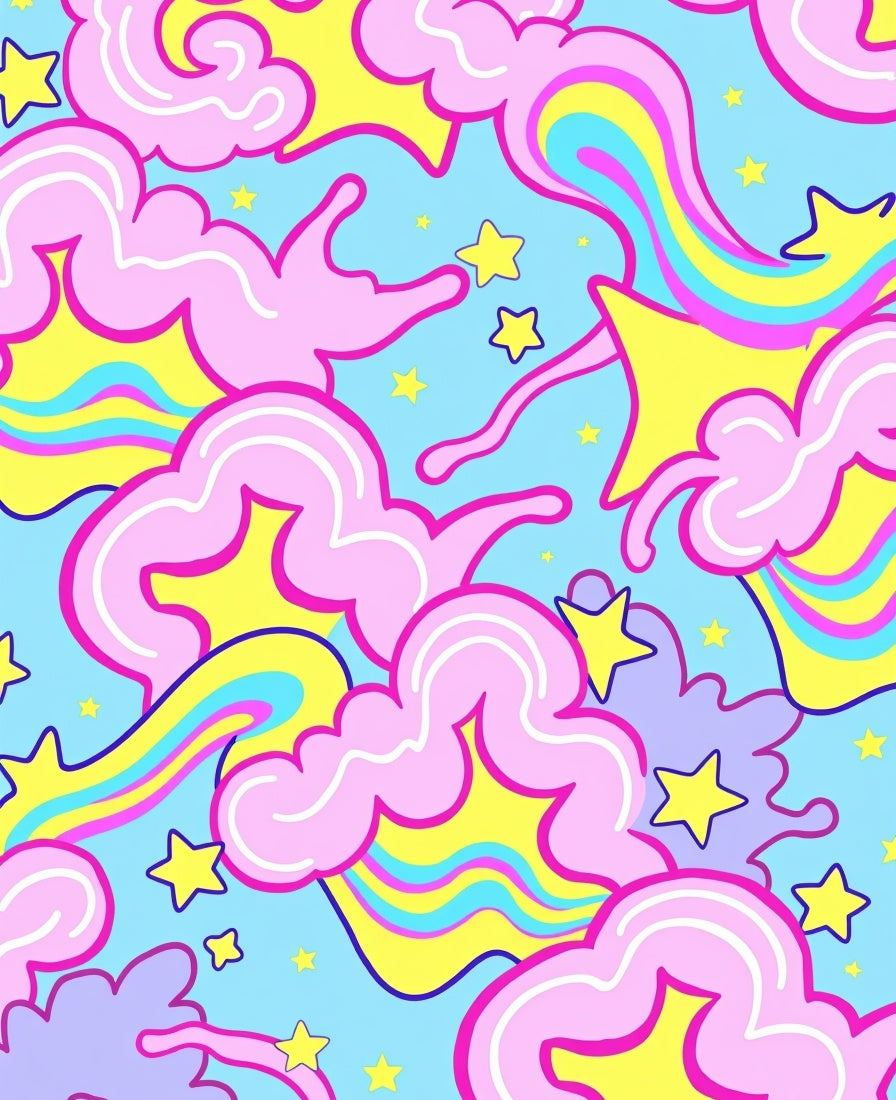 Retro Rainbow Cloud Star Pattern Rug