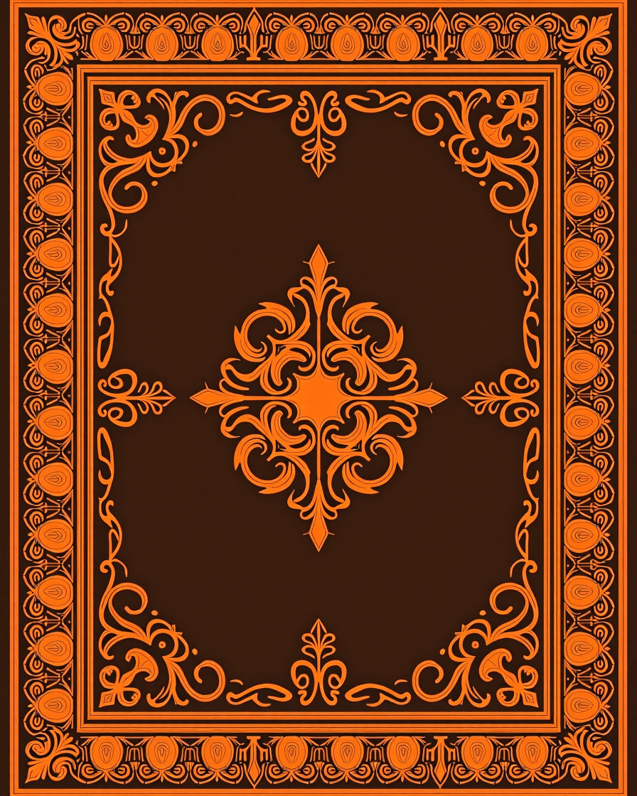 Orange Scrollwork Traditional Pattern Rug